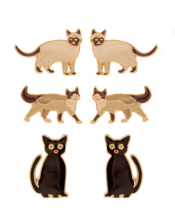 3 Pair Cat Earring