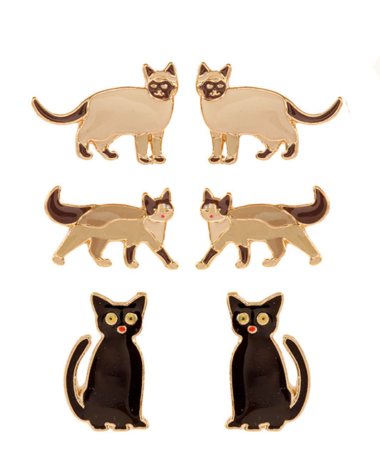 3 Pair Cat Earring