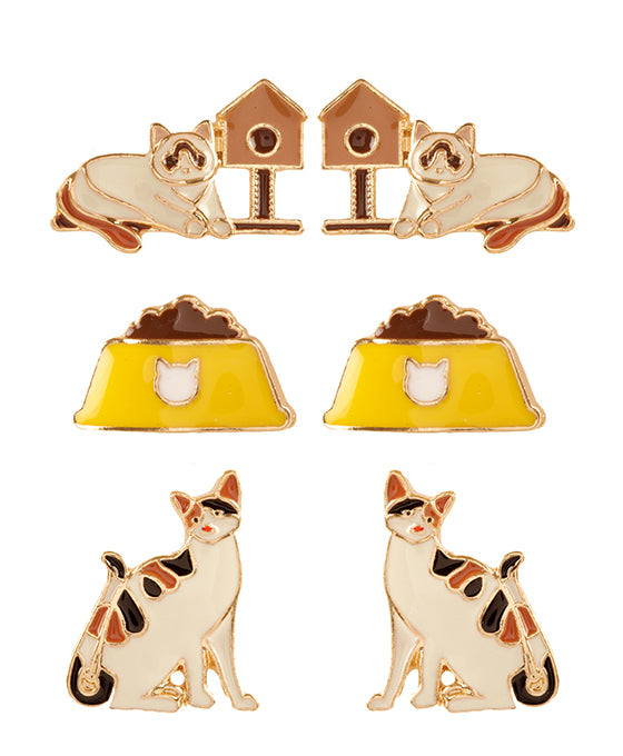 3 Pair Cat Earring