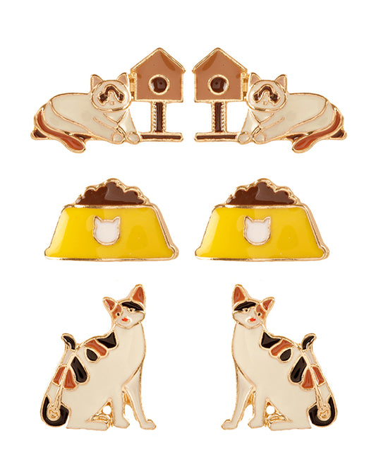 3 Pair Cat Earring