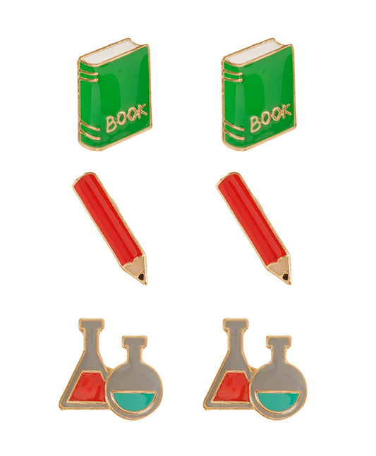 Metal Epoxy School 3 Pair Post Earring