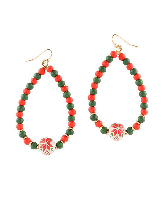 Wood Christmas Teardrop Earring