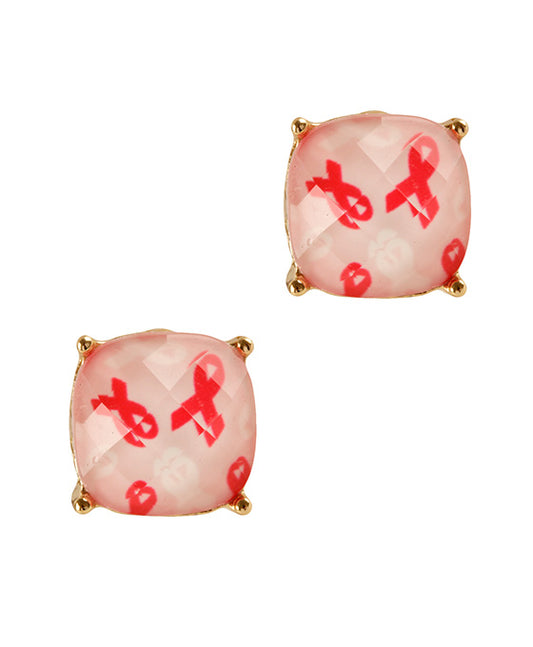 Epoxy Breast Cancel Post Square Earring