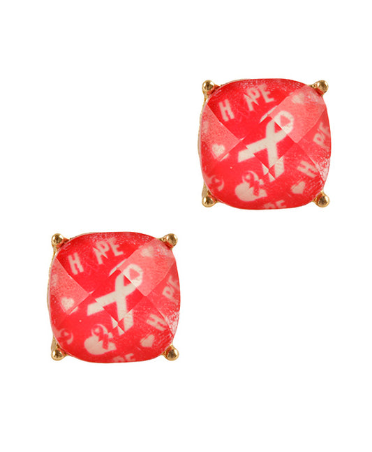Epoxy Breast Cancel Post Square Earring