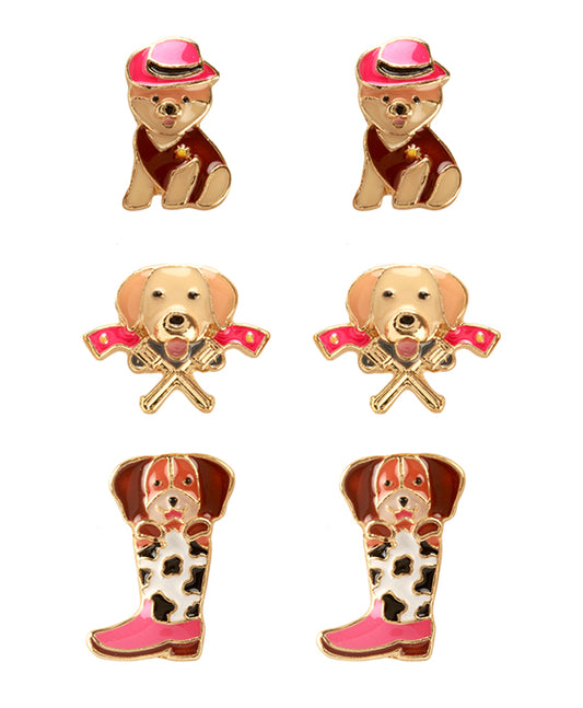 Epoxy 3 Pair Texas Dog Post Earring