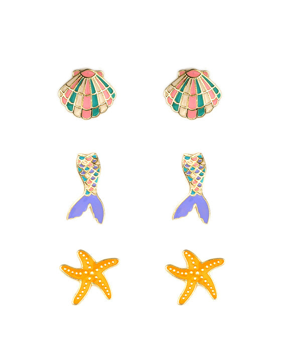 Metal Epoxy Sea Life 3 Pair Earring