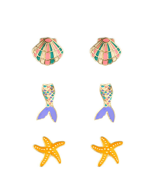 Metal Epoxy Sea Life 3 Pair Earring