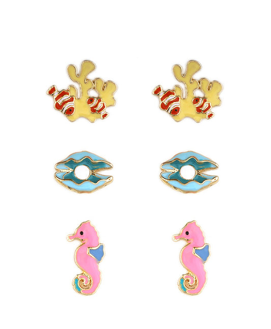 Metal Epoxy Sea Life 3 Pair Earring