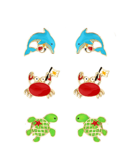 Metal Epoxy Sea Life 3 Pair Earring