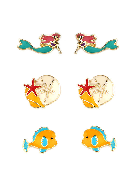 Metal Epoxy Sea Life 3 Pair Earring