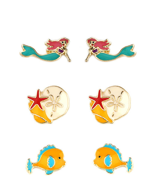 Metal Epoxy Sea Life 3 Pair Earring