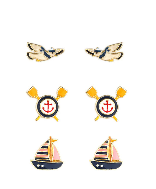 Metal Epoxy Sea Life 3 Pair Earring