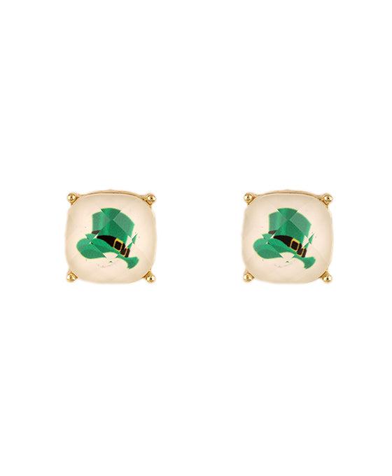 Epoxy Square Stone Saint Patricks Post Earring