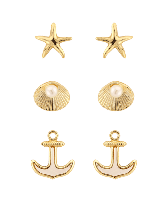 Metal Sea Life 3 Pair Earring