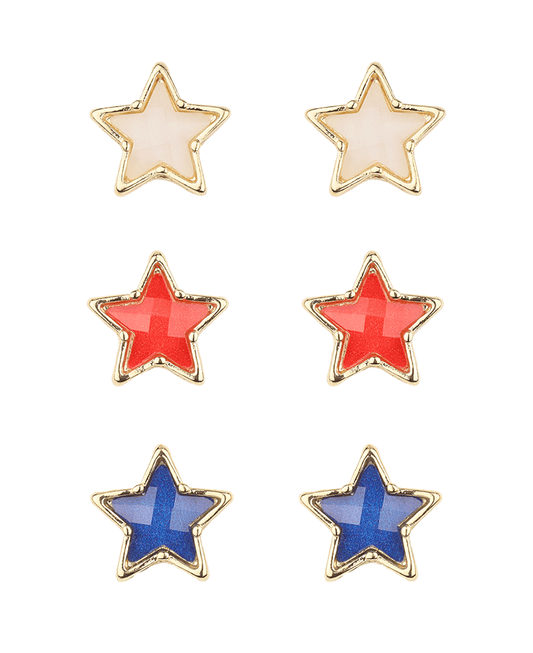Epoxy Stone Patriot 3 Pair Post Earring