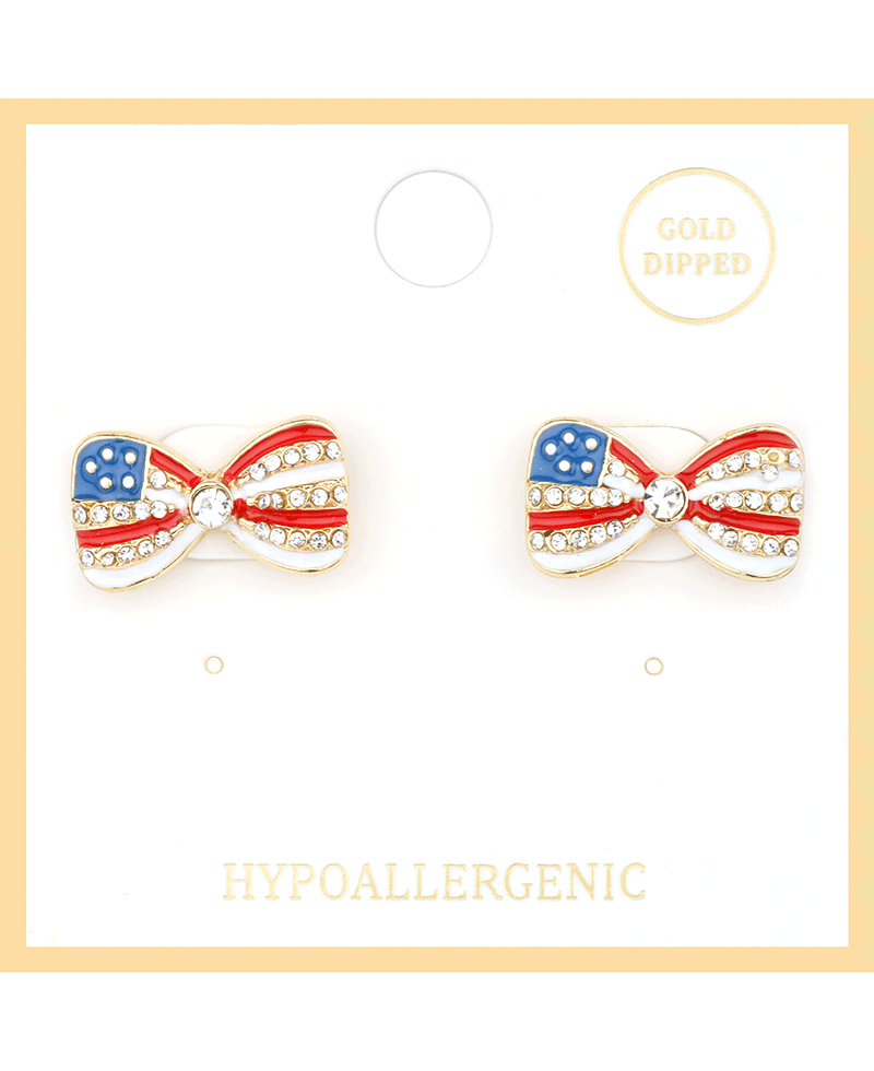 American Flag Pattern Bow Post Earring