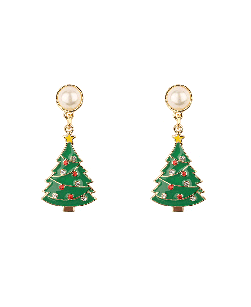 Epoxy Pearl & Christmas Tree Post Earring