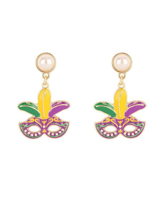 Pearl & Epoxy Mardi Gras Post Earring