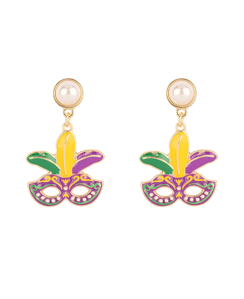 Pearl & Epoxy Mardi Gras Post Earring