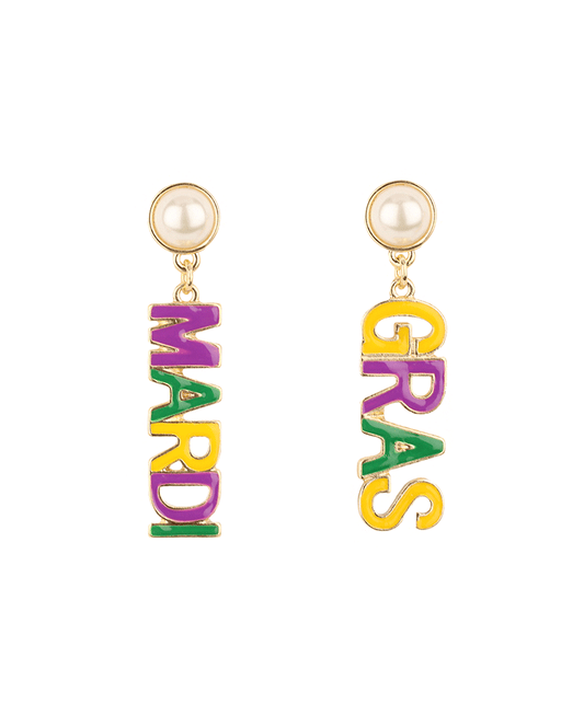 Pearl & Epoxy Mardi Gras Post Earring