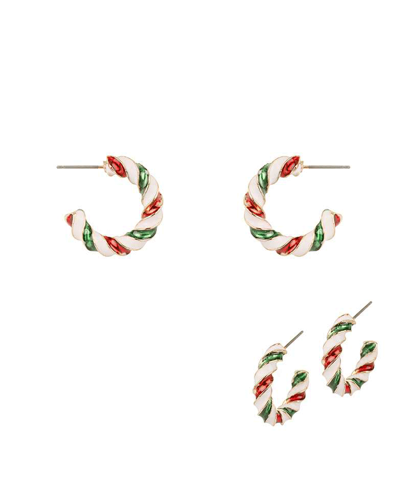 Metal Epoxy Christmas Twisted 25mm Hoop Earring