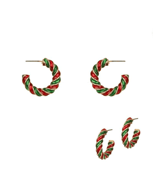 Metal Epoxy Christmas Twisted 25mm Hoop Earring