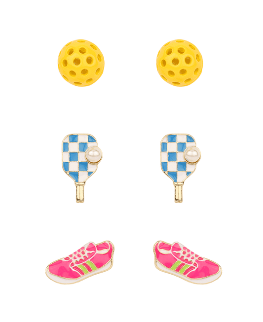 Metal Epoxy Sports 3 Pair Earring