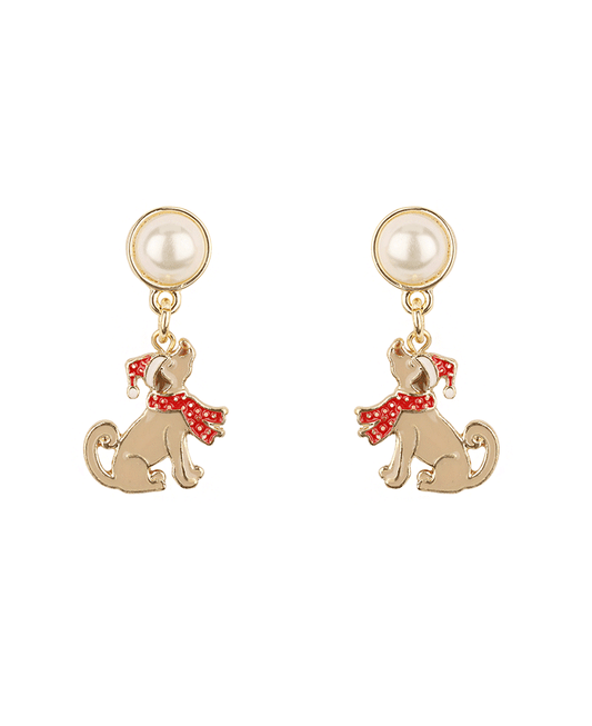 Pearl & Epoxy Dog Christmas Post Earring