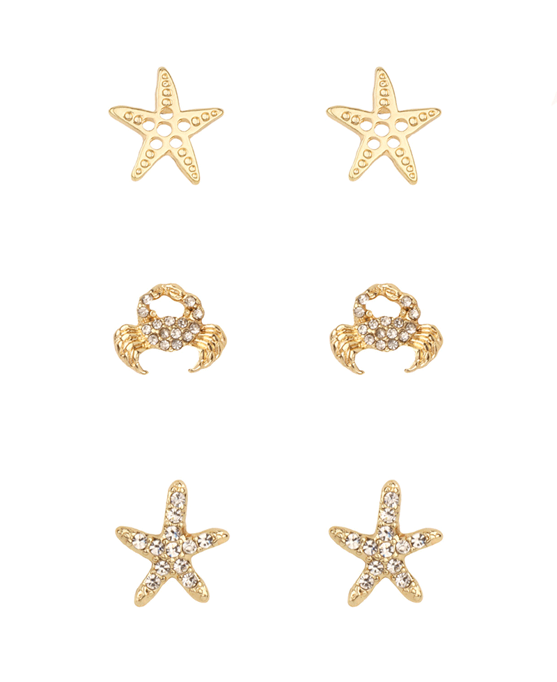 Metal Sea Life 3 Pair Post Earring