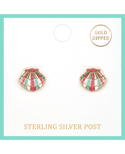 Epoxy Steering Silver Seashell Post Earring