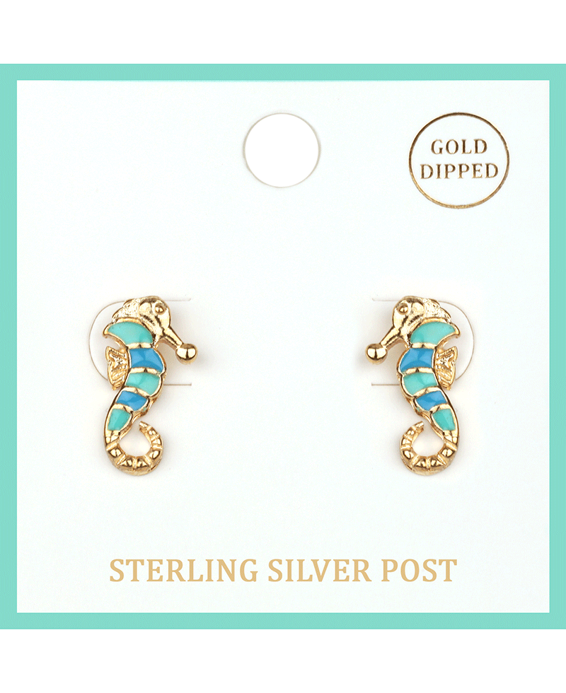 Epoxy Sterling Silver Seahorse Post Earring