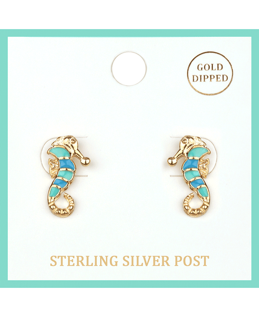Epoxy Sterling Silver Seahorse Post Earring