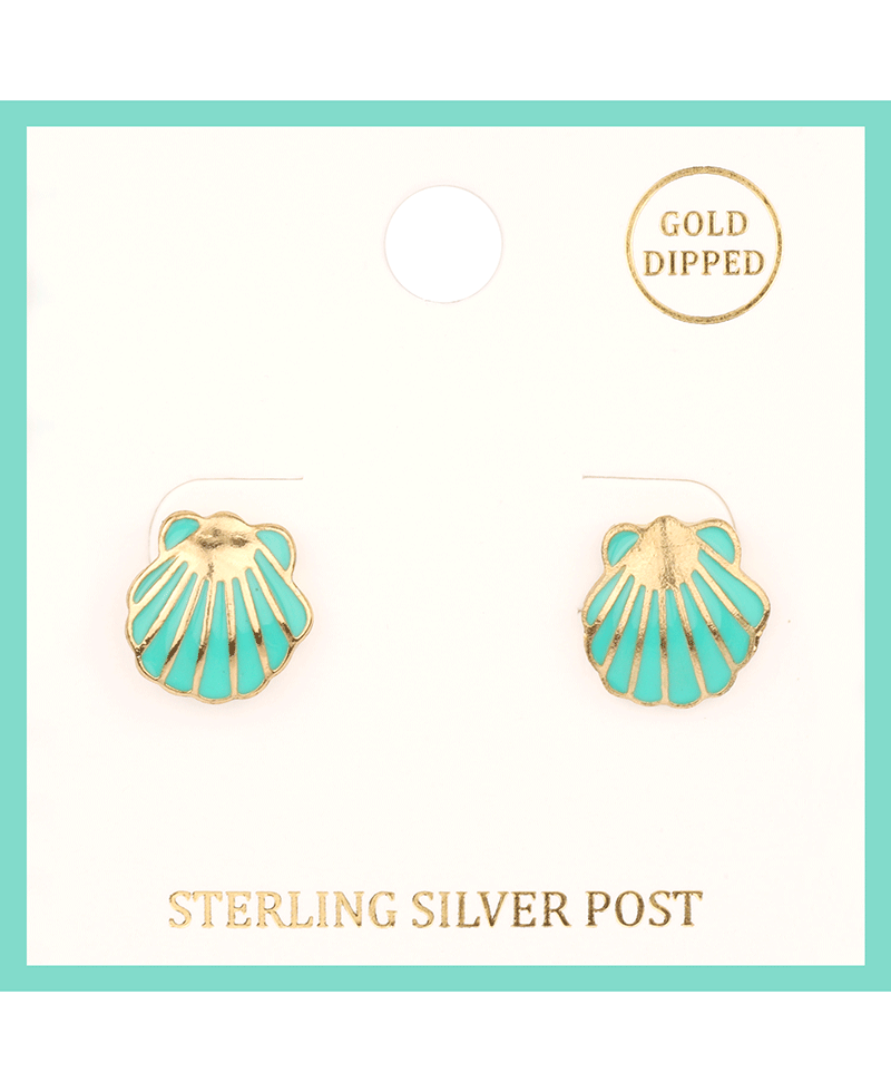 Epoxy Steering Silver Seashell Post Earring