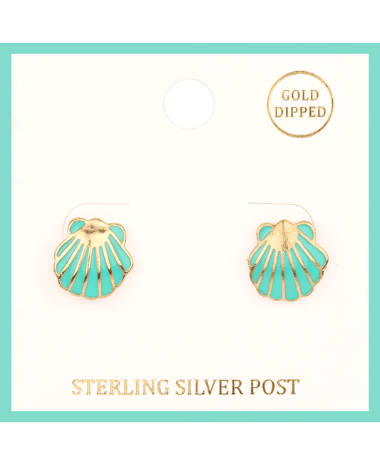 Epoxy Steering Silver Seashell Post Earring