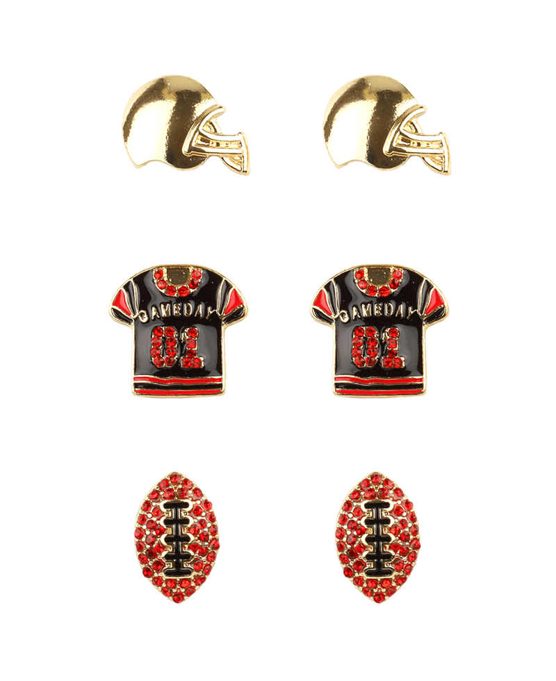 Epoxy & Rhinestone Gameday 3 Pair Earring