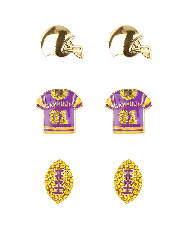Epoxy & Rhinestone Gameday 3 Pair Earring