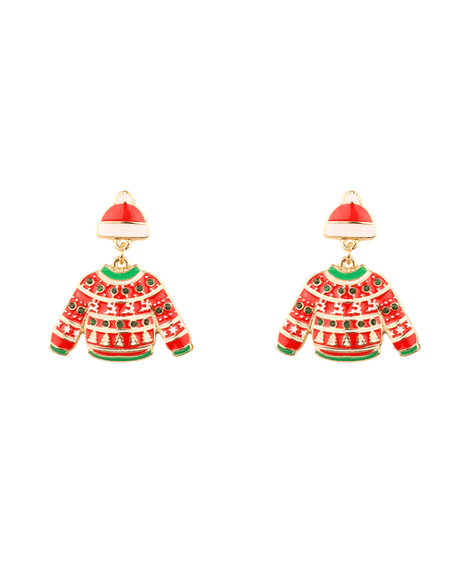 Epoxy w/ Rhinestone Sweater Christmas Earring