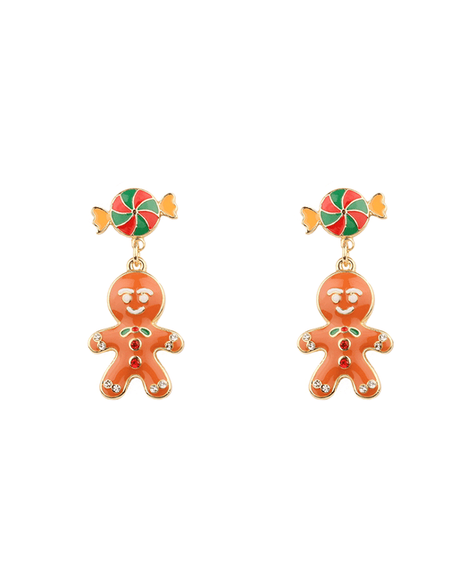 Epoxy w/ Rhinestone Gingerbread Christmas Earring