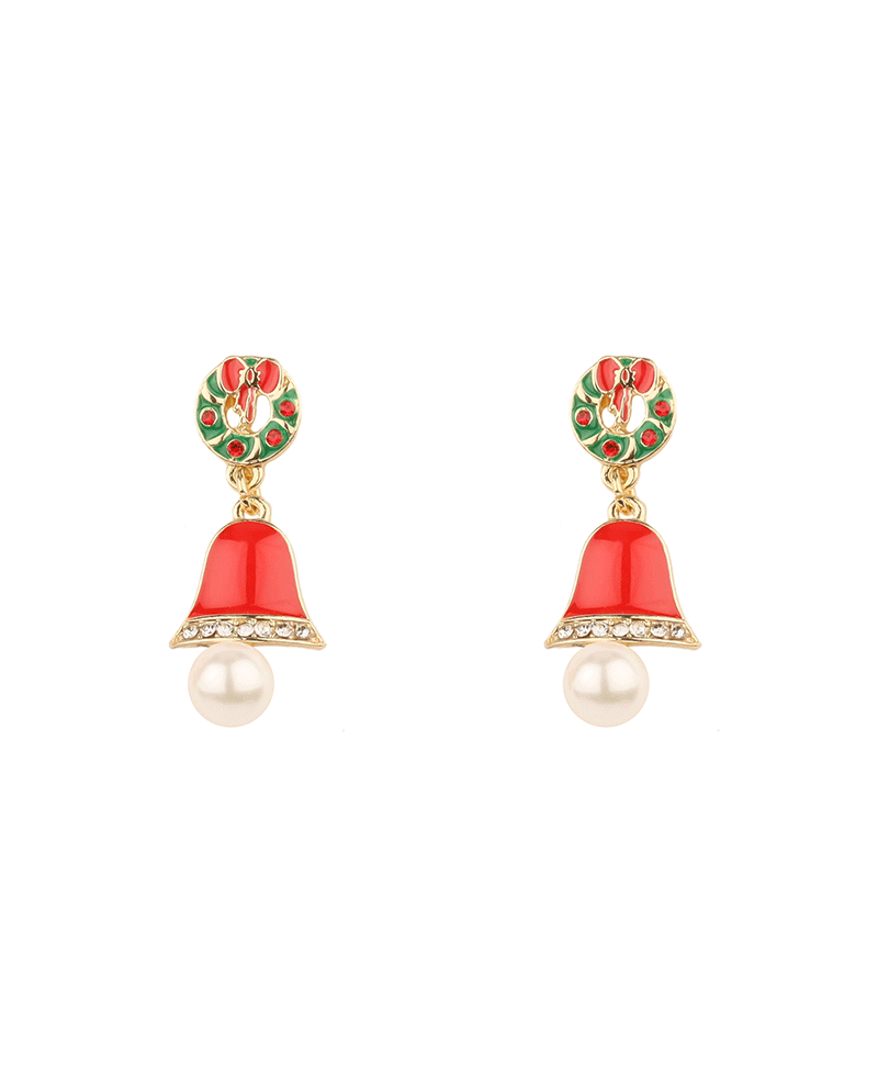 Epoxy Bell w/ Pearl Christmas Earring