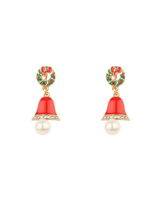 Epoxy Bell w/ Pearl Christmas Earring