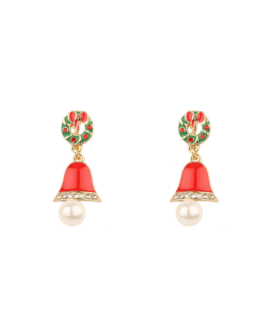 Epoxy Bell w/ Pearl Christmas Earring