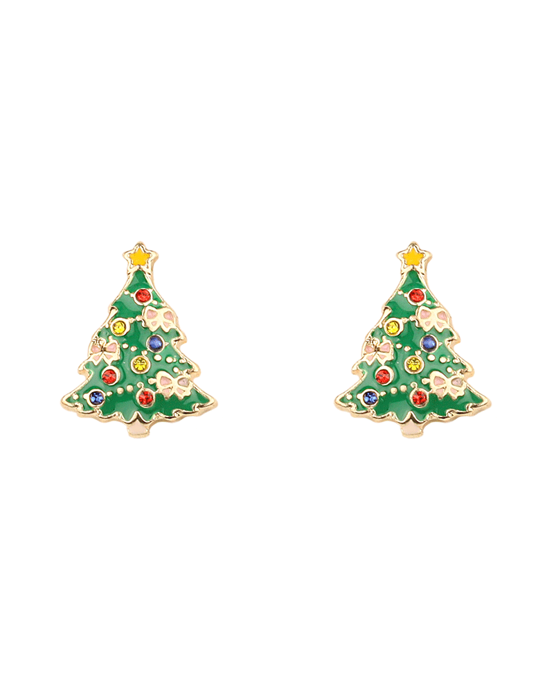 Epoxy w/ Rhinestone Christmas Tree Earring