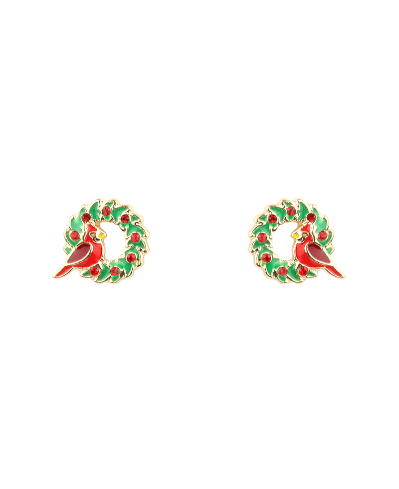 Epoxy w/ Rhinestone Wreath Christmas Earring