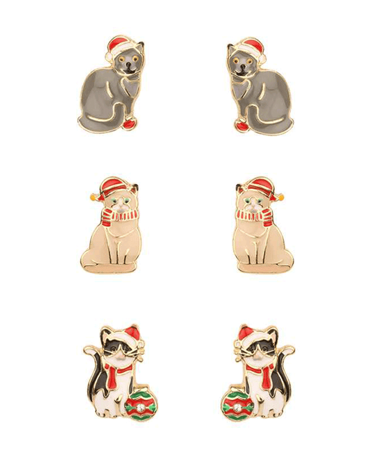Epoxy Cat Christmas 3 Pair Earring
