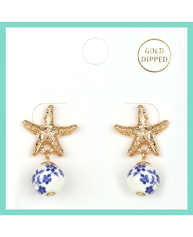 Metal Starfish w/ Ceramic Post Earring