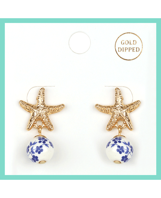 Metal Starfish w/ Ceramic Post Earring