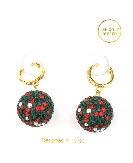 Pave Ball Christmas Hoop Earring