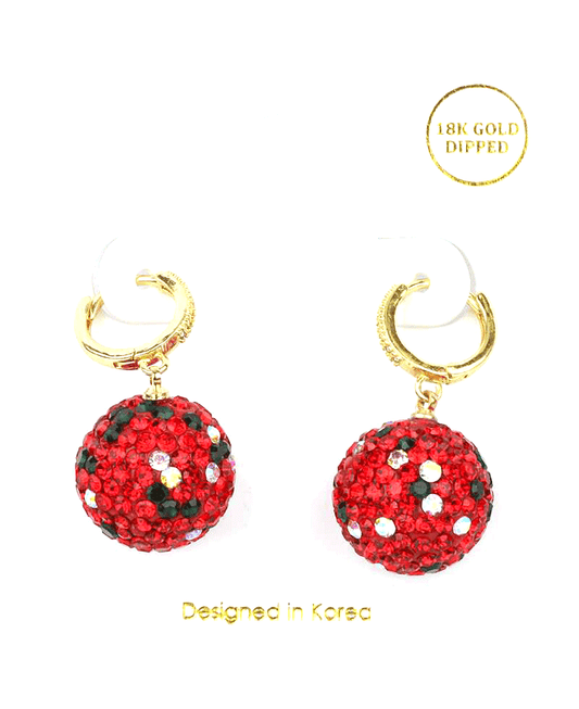 Pave Ball Christmas Hoop Earring