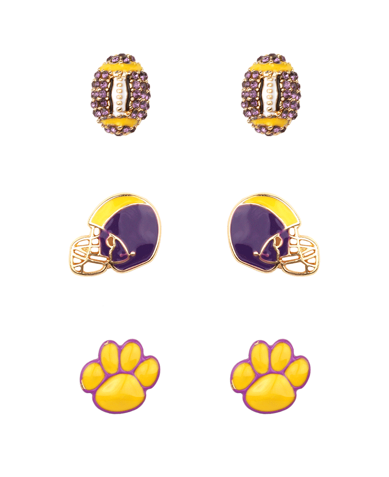 Rhinestone Epoxy Gameday 3 Pair Earring