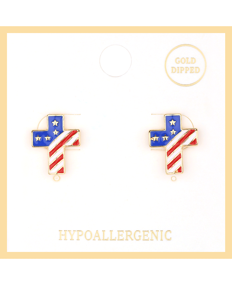 Metal Epoxy Cross Patriot Post Earring